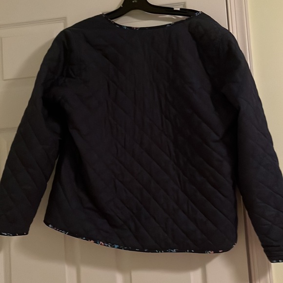 Quilted navy blue reversible jacket. Floral on 2nd side.  Excellent condition. - Picture 2 of 3